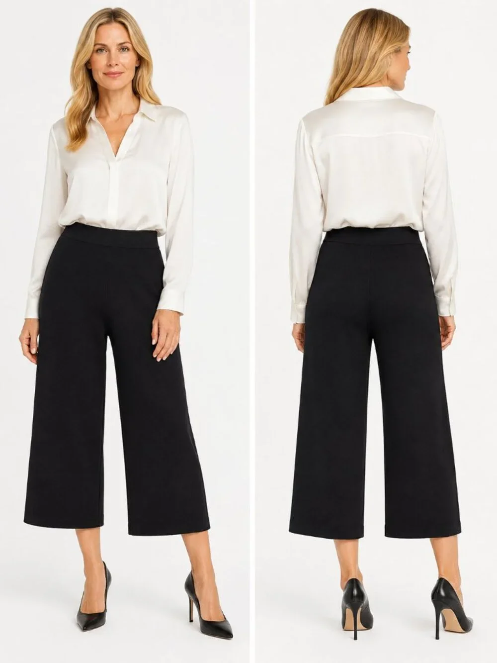 St. John Basics Santana Knit Wide Leg Cropped Pants Women Black Size 6 Luxury